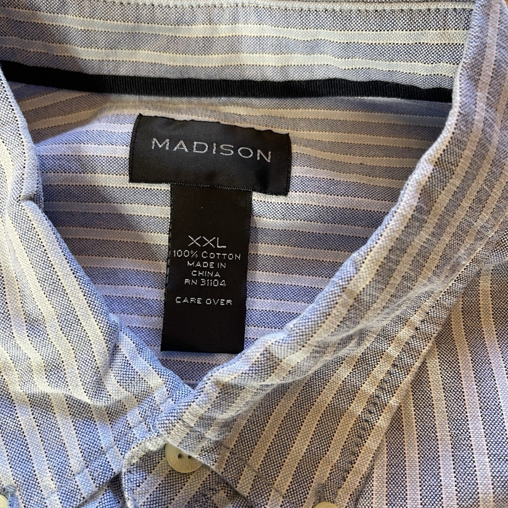 NWT MADISON Button Dress Shirt Men's XXL‎ Blue Striped - Picture 3 of 8